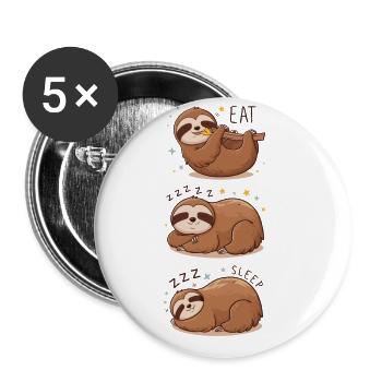 Lustiges Faultier Eat Sleep Sloth für Kinder - Buttons groß 56 mm (5er Pack) - Weiß - Vorne