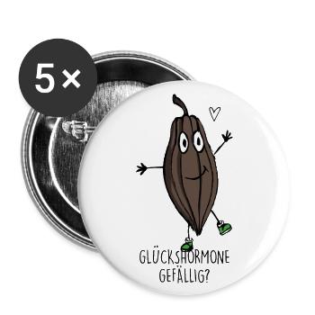 Kakaobohne -macht alle Leute glücklich - Buttons groß 56 mm (5er Pack) - Weiß - Vorne