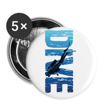 Plongée Texte Vertical Vintage Scuba Diver - Lot de 5 grands badges (56 mm) - blanc - Devant