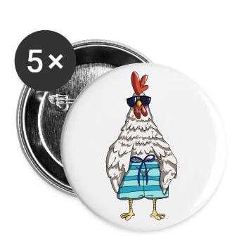 Lustiger Hahn Hühner und Huhn Design Chef im Stall - Buttons groß 56 mm (5er Pack) - Weiß - Vorne