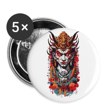 Oni Demon Anime Style Retro Aesthetic Design - Buttons large 2.2''/56 mm (5-pack) - white - Front