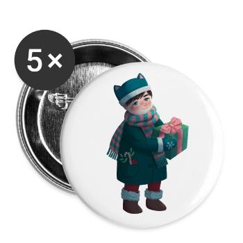Manga Weihnachtsgeschenk - Buttons groß 56 mm (5er Pack) - Weiß - Vorne