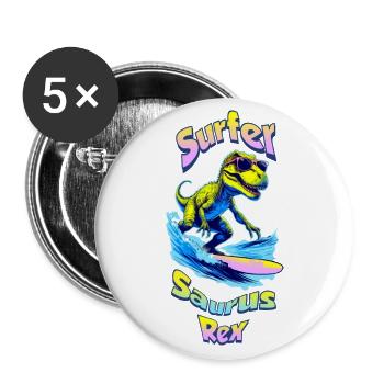 T-Rex on holiday 🏄 - Buttons large 2.2''/56 mm (5-pack) - white - Front
