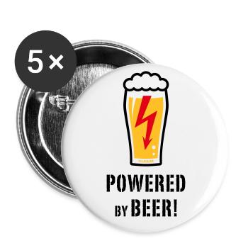 Powered By Beer! (Ale / Flash / POS) - Buttons large 2.2''/56 mm (5-pack) - white - Front