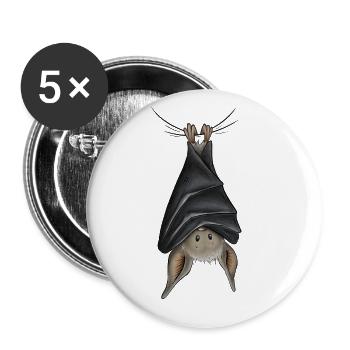 Lustig chillende kopfüber hängende Fledermaus - Buttons groß 56 mm (5er Pack) - Weiß - Vorne