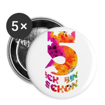 ICH BIN SCHON 5 EINHORN 5. GEBURTSTAG - Buttons groß 56 mm (5er Pack) - Weiß - Vorne