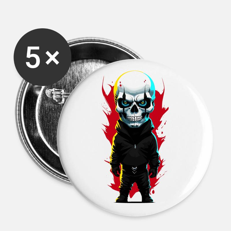 Small man with skull - Buttons large 2.2''/56 mm (5-pack) - white