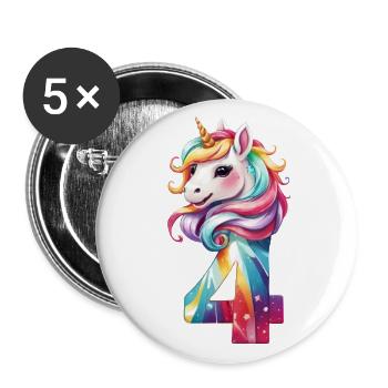 4TH BIRTHDAY UNICORN - Buttons large 2.2''/56 mm (5-pack) - white - Front
