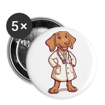 Doktor Hund – Cartoon-Illustration - Buttons groß 56 mm (5er Pack) - Weiß - Vorne