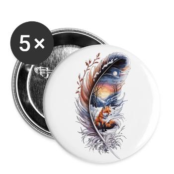 Fox in the Snow – Love of the Forest - Buttons large 2.2''/56 mm (5-pack) - white - Front