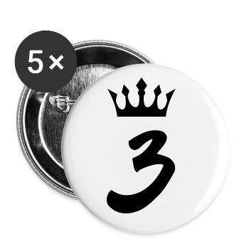 3 Zahl Krone - Buttons groß 56 mm (5er Pack) - Weiß - Vorne