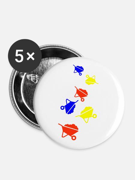 Schubkarre Symbol - Buttons groß 56 mm (5er Pack) - Weiß