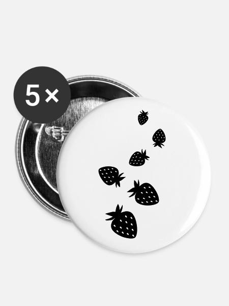 Frucht Erdbeere - Buttons groß 56 mm (5er Pack) - Weiß