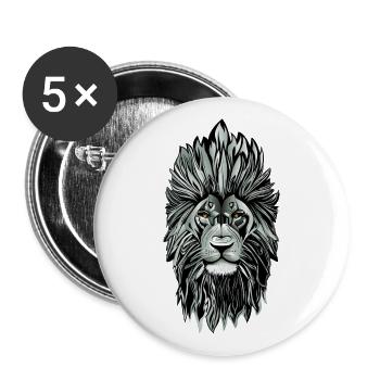 Portrait de tête de lion Signe du zodiaque Lion La crinière du lion - Lot de 5 grands badges (56 mm) - blanc - Devant