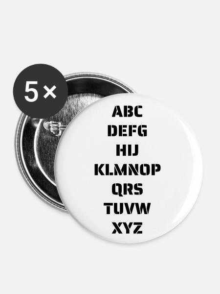 Das Alphabet - Buttons groß 56 mm (5er Pack) - Weiß