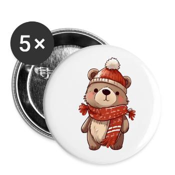 Cute bear in festive winter look! - Buttons large 2.2''/56 mm (5-pack) - white - Front