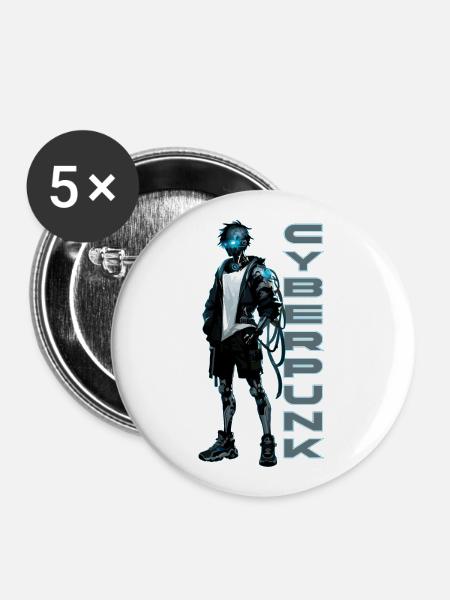 Cyberpunk Teen Neon im japanischen Anime-Stil - Buttons groß 56 mm (5er Pack) - Weiß