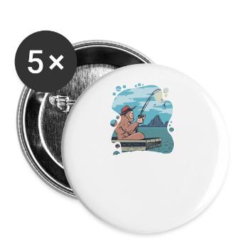 Pêcheur pêcheur Pêche Pêche Canne à pêche Cadeau - Lot de 5 grands badges (56 mm) - blanc - Devant