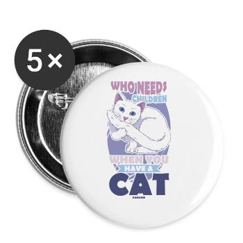 Katzenmama - Buttons groß 56 mm (5er Pack) - Weiß - Vorne