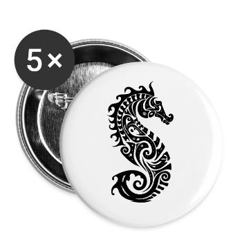Kleines süsses Tattoo Style Seepferdchen - Buttons groß 56 mm (5er Pack) - Weiß - Vorne