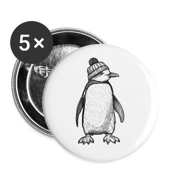 Cool penguin with cap - Buttons large 2.2''/56 mm (5-pack) - white - Front