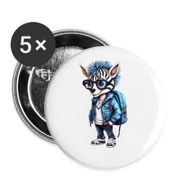 Dessin animé zébré mignon - Lot de 5 grands badges (56 mm) - blanc - Devant