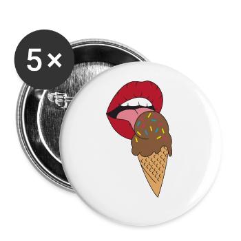 Rote Lippen die Eis schlecken Eiscreme - Buttons groß 56 mm (5er Pack) - Weiß - Vorne