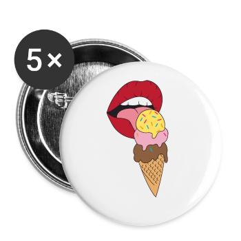 Rote Lippen die Eis schlecken Eiscreme - Buttons groß 56 mm (5er Pack) - Weiß - Vorne