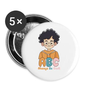 Schulkind ABC Junge Einschulung Allways be Call - Buttons groß 56 mm (5er Pack) - Weiß - Vorne