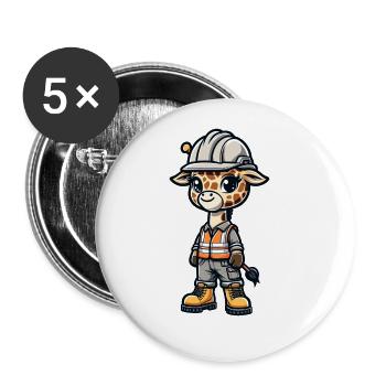 Mignon girafe ouvrier de la construction - Lot de 5 grands badges (56 mm) - blanc - Devant