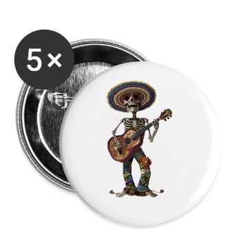 Ukulélé Mexicain Squelette - Lot de 5 grands badges (56 mm) - blanc - Devant