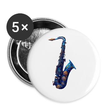 Saxophone Poisson - Lot de 5 grands badges (56 mm) - blanc - Devant