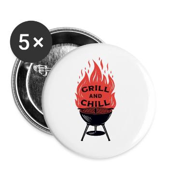 Grill and Chill funny sayings about grilling - Buttons large 2.2''/56 mm (5-pack) - white - Front