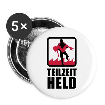 Part-time hero with flame - Buttons large 2.2''/56 mm (5-pack) - white - Front