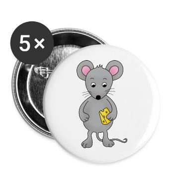 kleine Maus mit Käse - Buttons groß 56 mm (5er Pack) - Weiß - Vorne