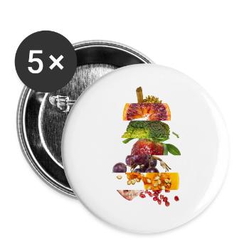 Obst & Gemüse - Buttons groß 56 mm (5er Pack) - Weiß - Vorne