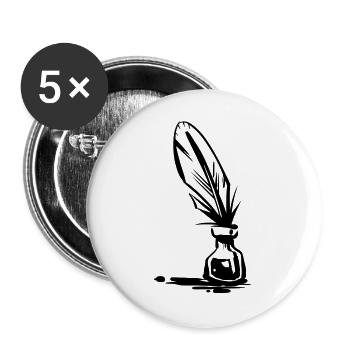 Tintenfass und Feder Design - Buttons groß 56 mm (5er Pack) - Weiß - Vorne