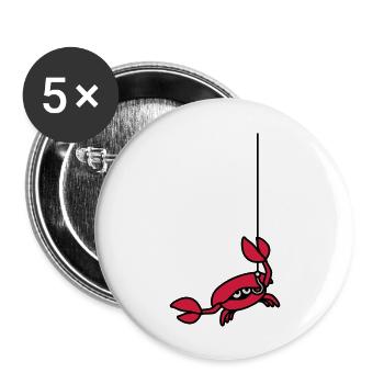Lustige Krabbe schneidet Angelschnur mit Klaue - Buttons groß 56 mm (5er Pack) - Weiß - Vorne