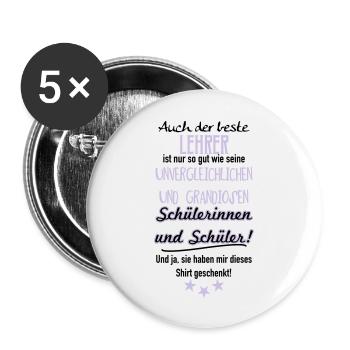Bester Lehrer Shirt - Buttons groß 56 mm (5er Pack) - Weiß - Vorne