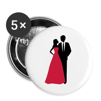 Couples de mariage, jeune mariée, marié - Lot de 5 grands badges (56 mm) - blanc - Devant
