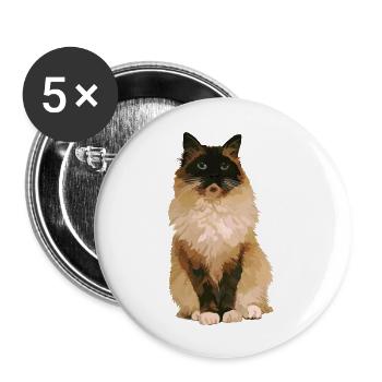 Ragdoll-Katze 1 - Buttons groß 56 mm (5er Pack) - Weiß - Vorne