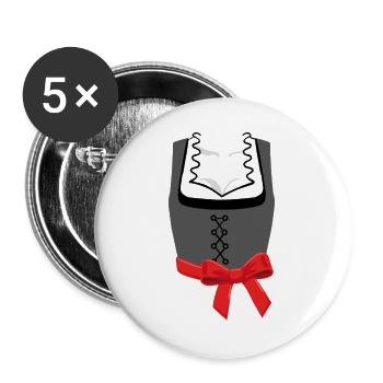 Bayerische Dirndl-Korsage mit roter Schleife links - Buttons groß 56 mm (5er Pack) - Weiß - Vorne