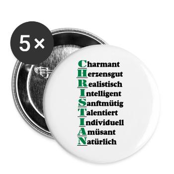 Christian Vorname,Namensschild,Name,Fun Shirt (25) - Buttons groß 56 mm (5er Pack) - Weiß - Vorne
