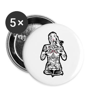 Tattoo Girl - Für die Hood Karlsruhe - für helle - Buttons groß 56 mm (5er Pack) - Weiß - Vorne
