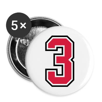 sports jersey number 3 three - Buttons large 2.2''/56 mm (5-pack) - white - Front