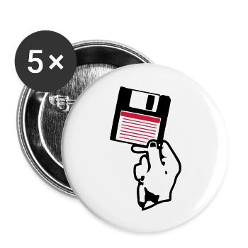 floppy disk scheibe disco hand hand - Buttons large 2.2''/56 mm (5-pack) - white - Front