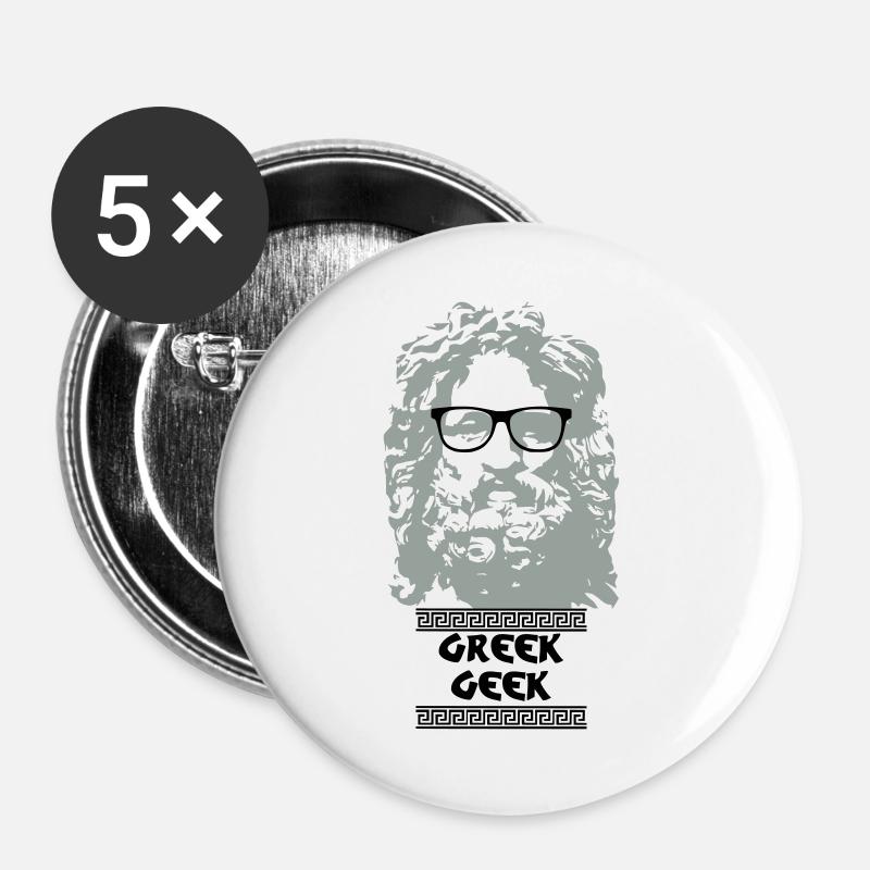 Greek Geek - Buttons groß 56 mm (5er Pack) - Weiß