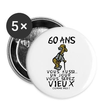 60 year old man birthday humou - Buttons large 2.2''/56 mm (5-pack) - white - Front