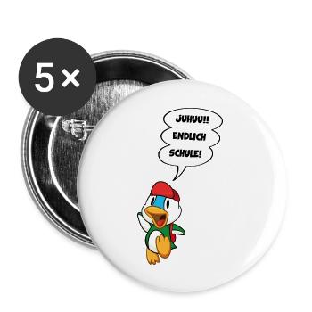 Cartoon Ente endlich Schule, Kindergarten DD - Buttons groß 56 mm (5er Pack) - Weiß - Vorne