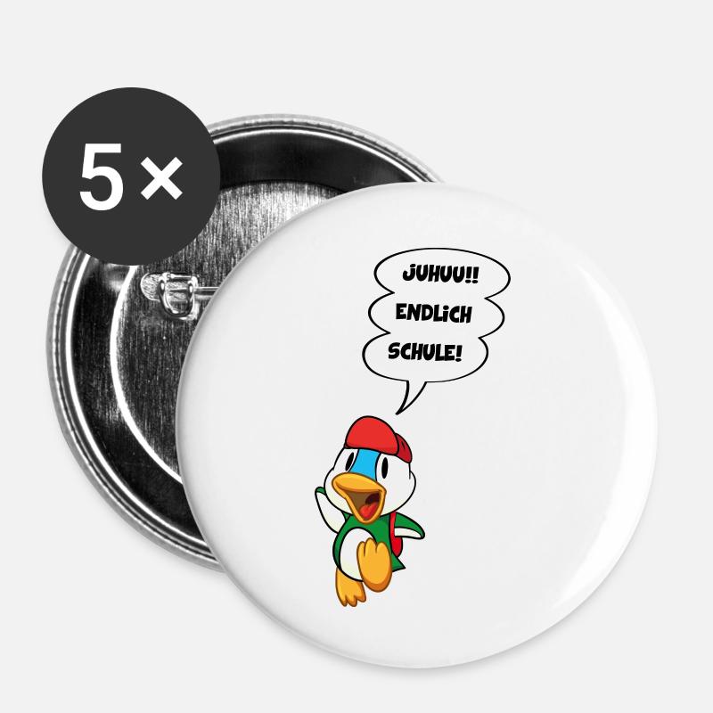 Cartoon duck finally school, kindergarten DD - Buttons large 2.2''/56 mm (5-pack) - white